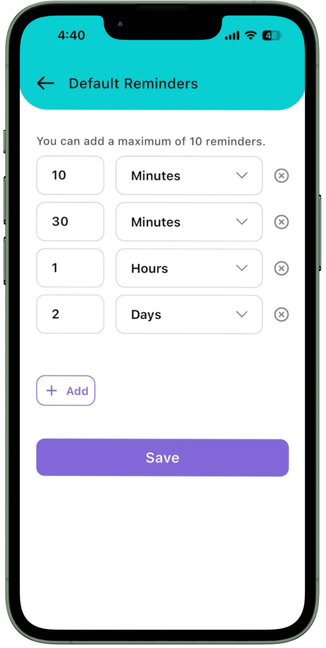 NeuroLocker reminder settings showing customizable prompts and schedules.